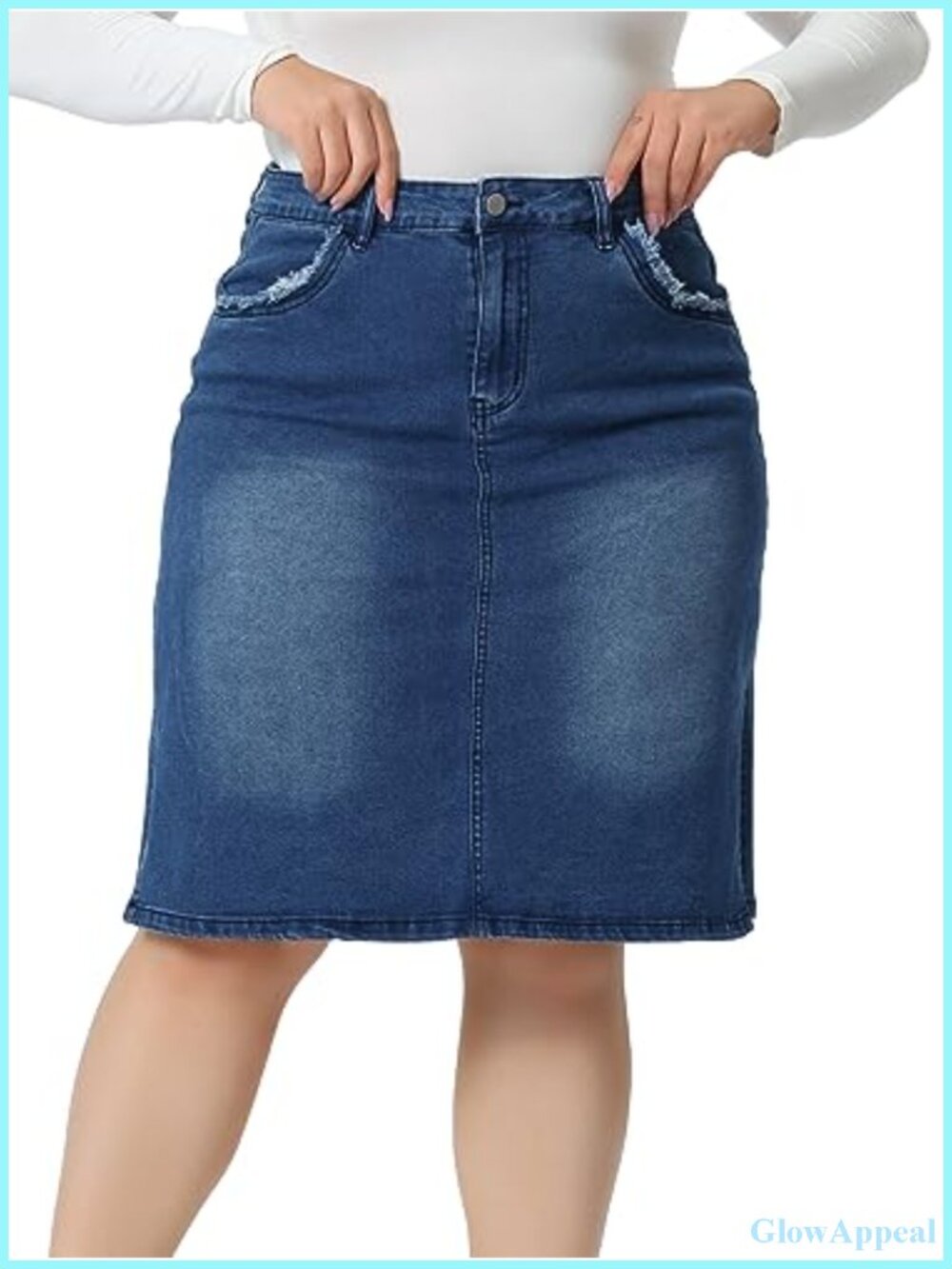 Plus Size Classic 4-Pocket Denim Pencil Skirt with Slit